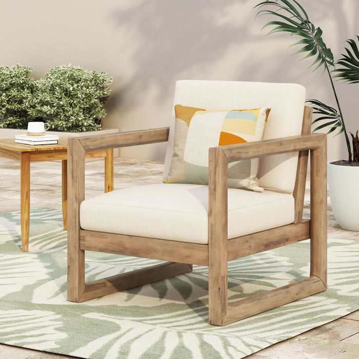 Outdoor Acacia Wood Patio Club Chair, Wood Patio Furniture, Waterproof Thick Cushion Deep Seating For Porch - Brown Wash / Beige