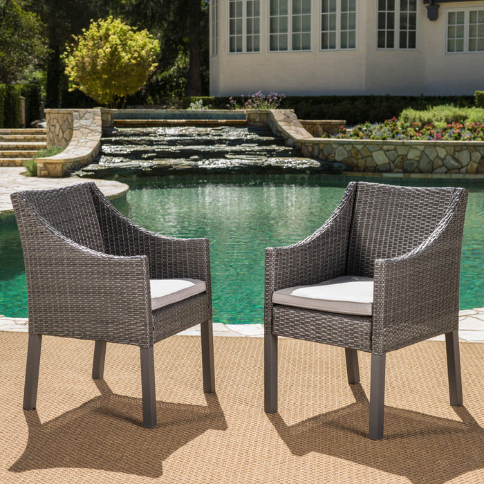 Outdoor Rattan Dining Chair With Straight Legs And Sloped Arms (Sey of 2)
