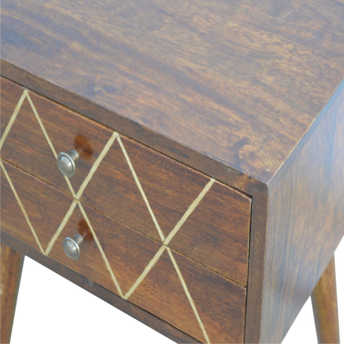 Inlay - Geo Brass Bedside Table - Chestnut