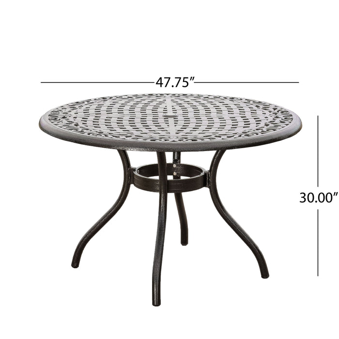 Tranquilius - Outdoor Round Dining Table With Lattice Tabletop, Umbrella Hole And Curved Legs