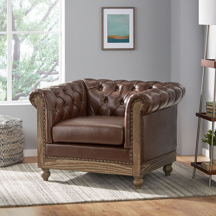 Luminex - Tufted Upholstered Club Chair With Nailhead Accents And Scrolled Tuxedo Arms