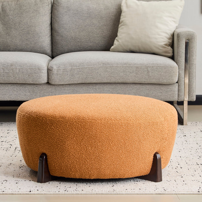 Modish - Round Ottoman - Natural Wood / Pumpkin Orange