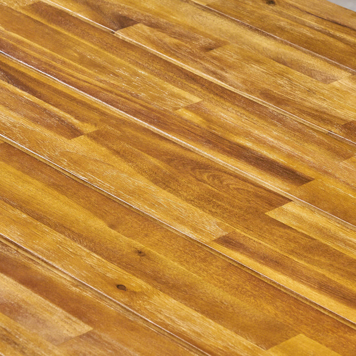 Outdoor Dining Set Acacia Wood Table With 6 Rattan Iron Chairs - Black / Natural / Gray