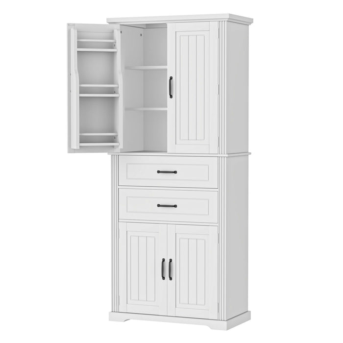 Multi Functional Storage Cabinet With Adjustable Shelves, 2 Drawers, Door Shelves