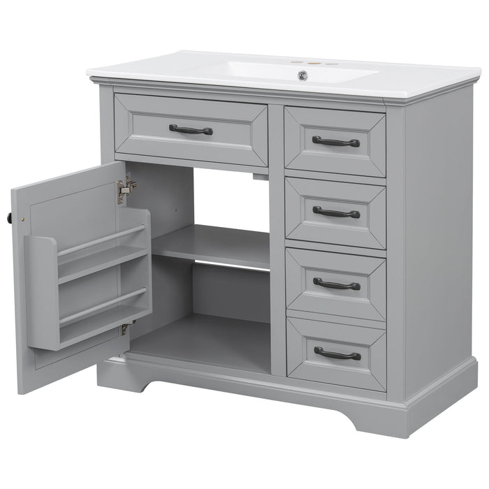 36" Bathroom Vanity With Sink, 2 Tip-Out Drawers, Soft Close Hinges