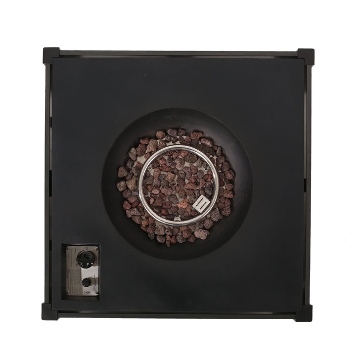 Rustic Style Outdoor Square Propane Fire Pit, 40,000 Btu