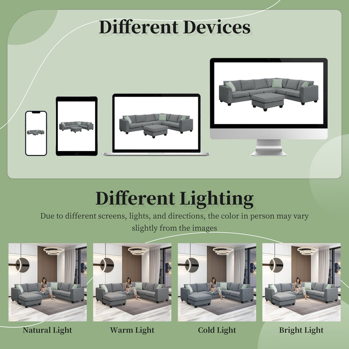 Sectional Sofa Couches Living Room Sets, 7 Seats Modular Sectional Sofa With Ottoman, L Shape Fabric Sofa Corner Couch Set With 3 Pillows