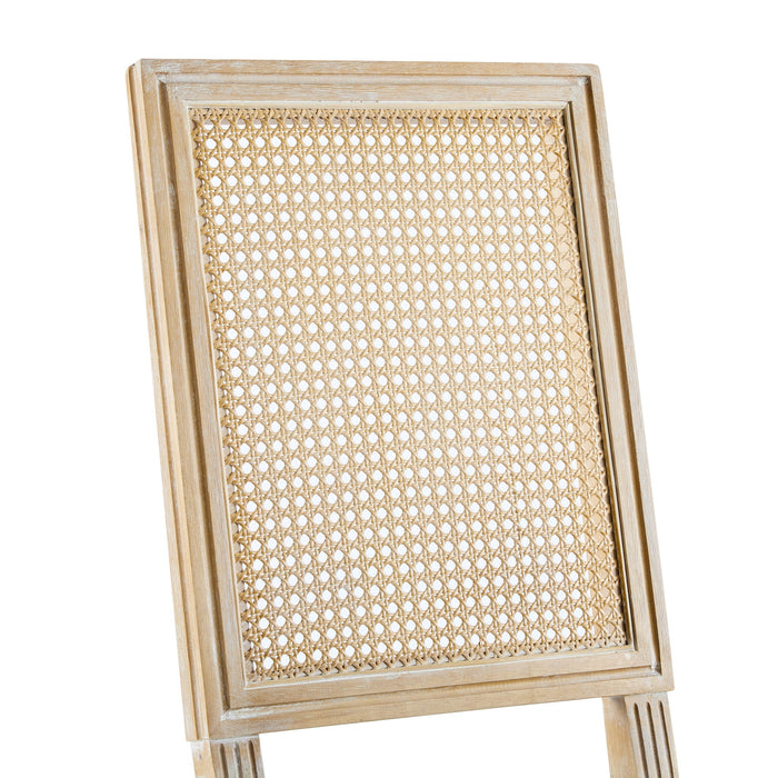 French Country Dining Chair With Rectangular Cane Backrest And Smooth Upholstered Seating