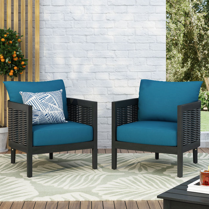 Outdoor Acacia Wood Club Chairs With Cushions