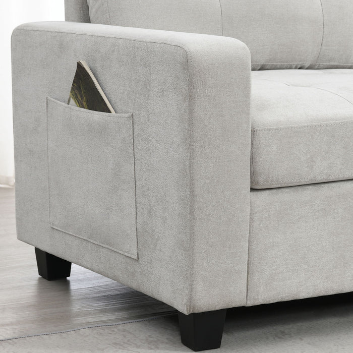 Sectional With Acrylic Table Top U Shaped Couch Set With 2 Consoles USB Charger, Storage Drawers And Pockets Movable Ottoman Tufted Sofa