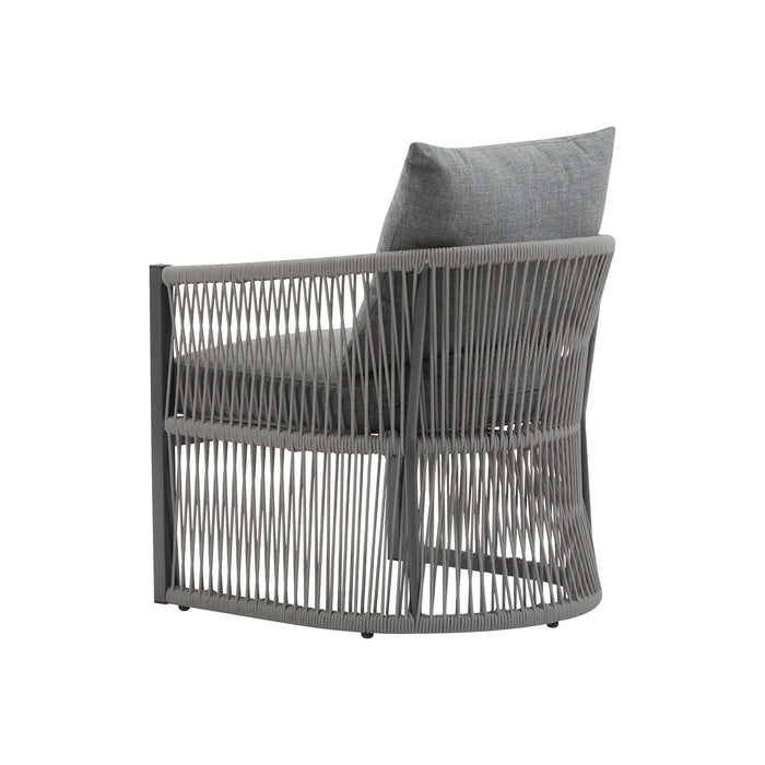 Modern Curved Aluminum Lounge Chair With Stylish Rope Weave Design And Cushioned Comfort For Outdoor