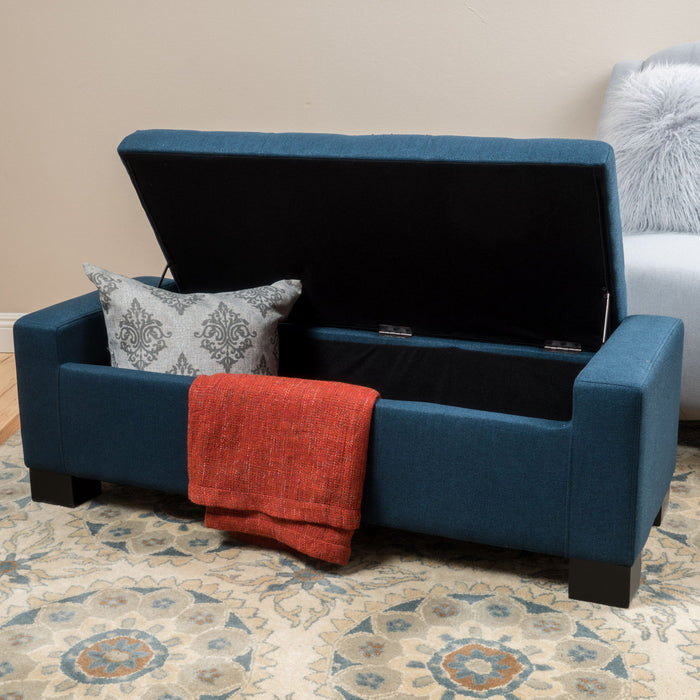 Empower - Button Tufted Waffle Upholstered Storage Ottoman With Wood Legs - Navy Blue