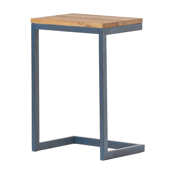 C Shaped End Table With Iron Base And Fir Wood To