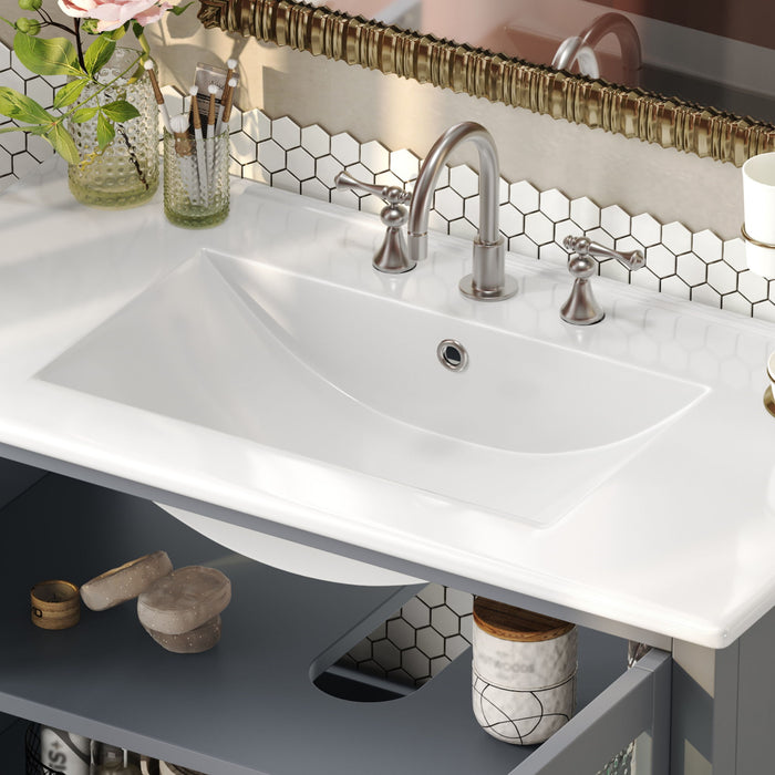 Bathroom Vanity With Ceramic Sink, Adjustable & Open Shelf