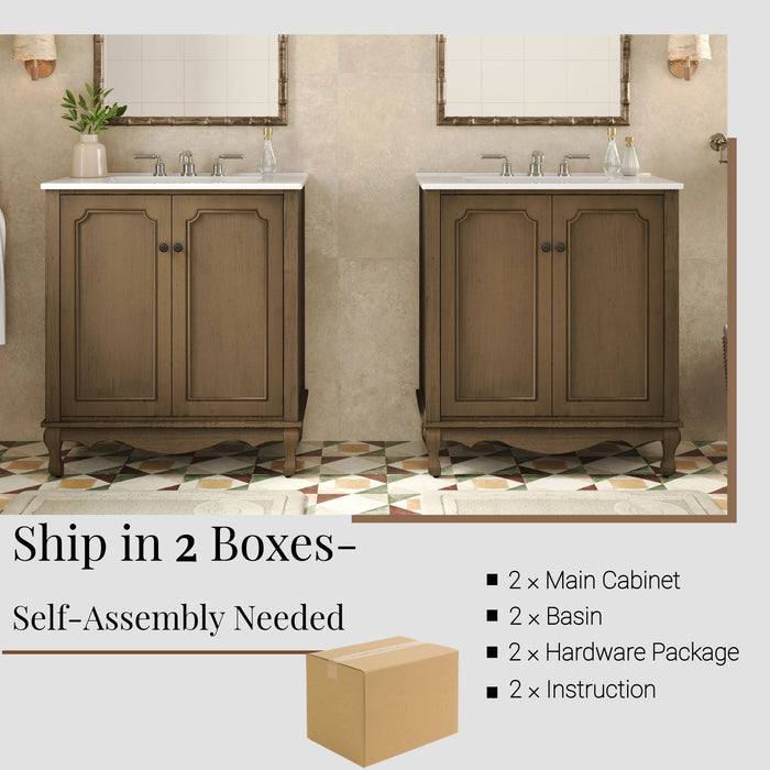 Vintage Double Sink Bathroom Vanity Set With Ceramic Sinks