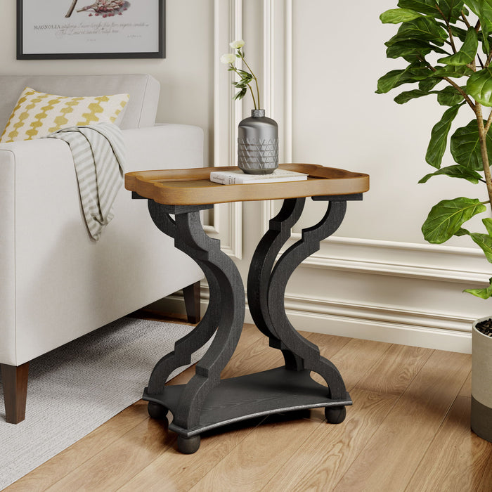 Charming French Country End Table With Hourglass Design - Natural / Black
