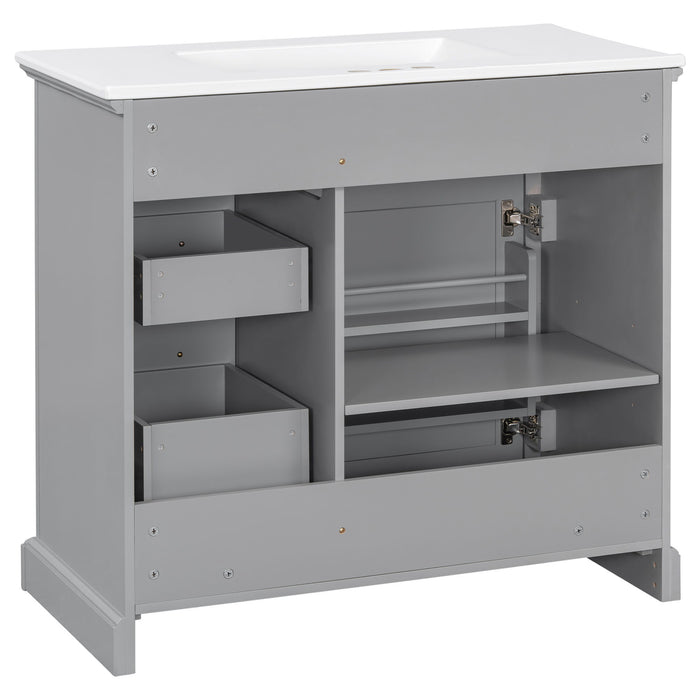 36" Bathroom Vanity With Sink, 2 Tip-Out Drawers, Soft Close Hinges