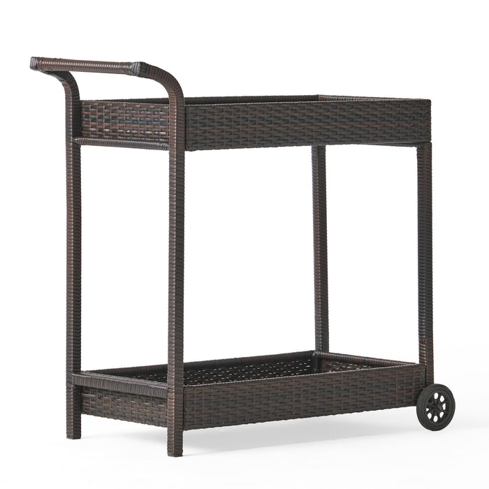 Resin Wicker Bar Cart With Metal Frame - Brown