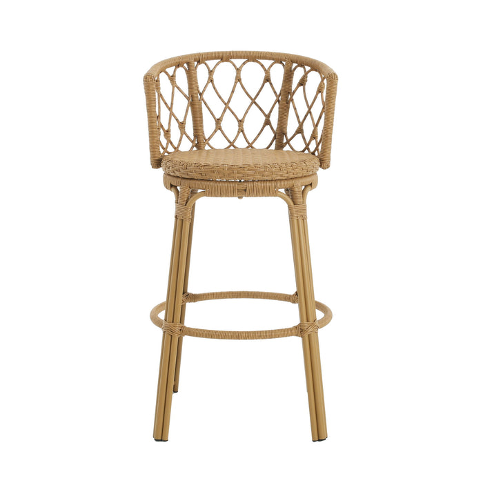 Bohemia - Outdoor Brown Wicker Bar Stool (Set of 2) With Metal Frame And Faux Rattan - Light Brown