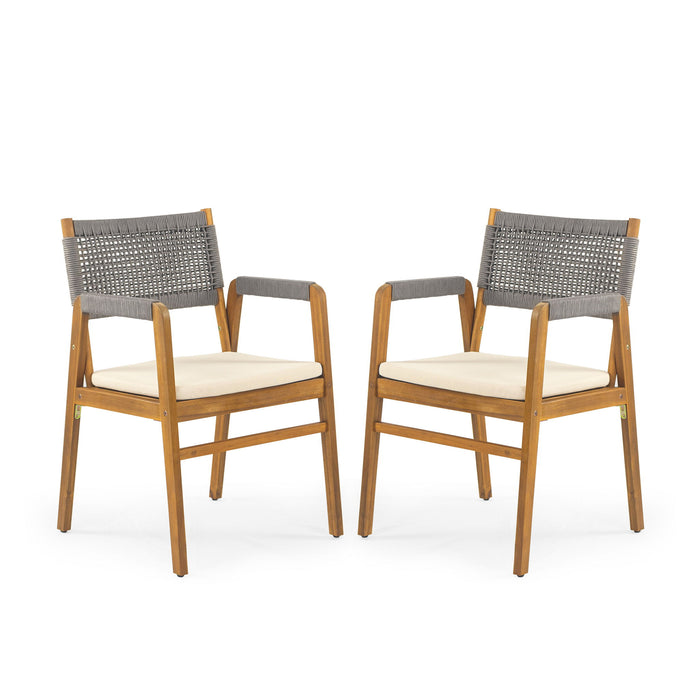 Outdoor 3 Pieces Acacia Wood Dining Set With Cushions