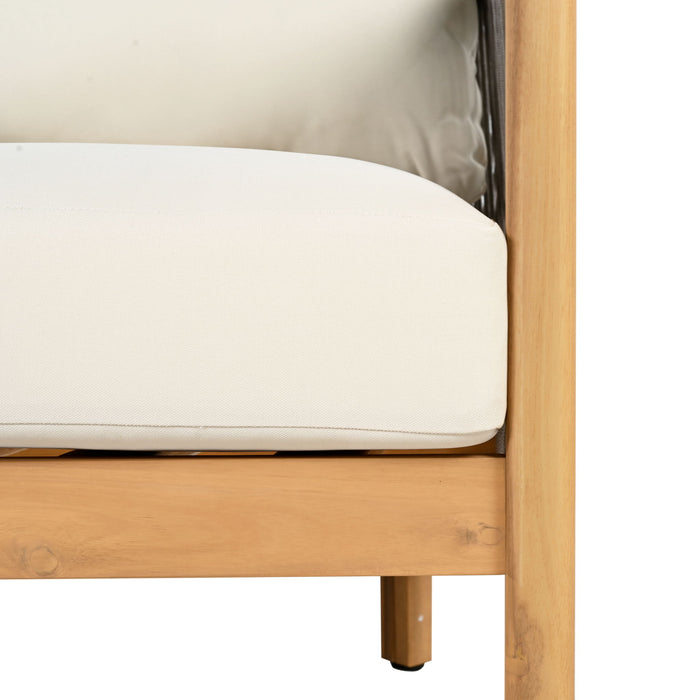 2 Pieces Outdoor Acacia Furniture Set, Woven Rope Outdoor Patio Loveseat, 2 Seat Deep Seating Group With Cushions And Coffee Table For Porch - Teak / Gray / Beige