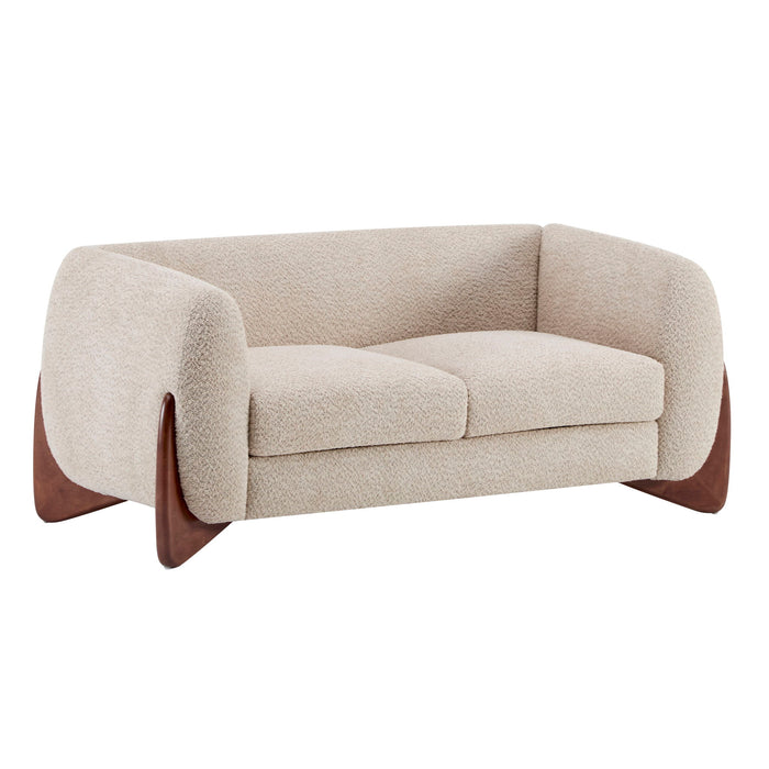 Contemporary Boucle Sherpa Sofa With Birch Wood Legs