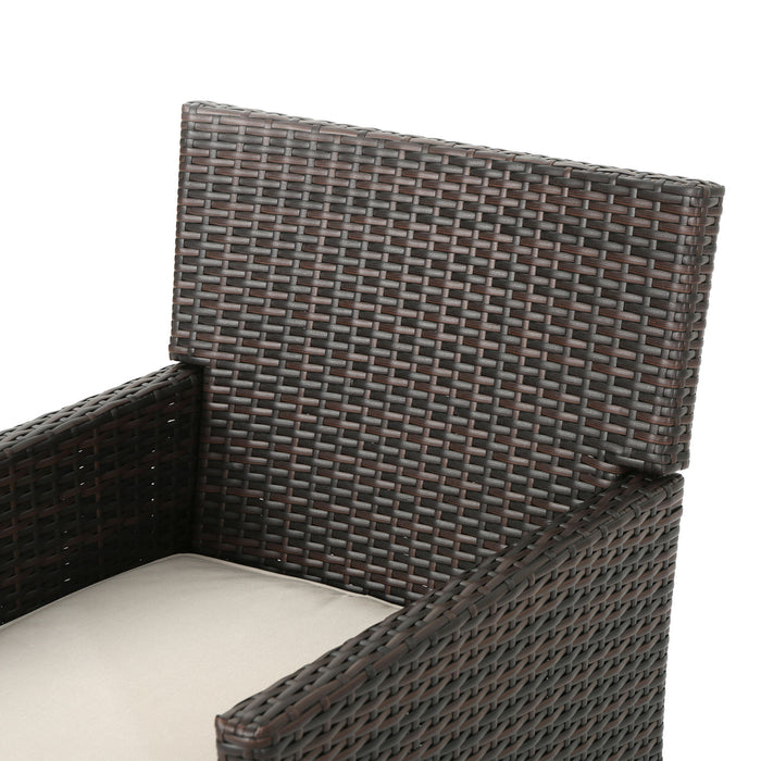 Outdoor Rattan Dining Chair With Straight Legs And Sloped Arms