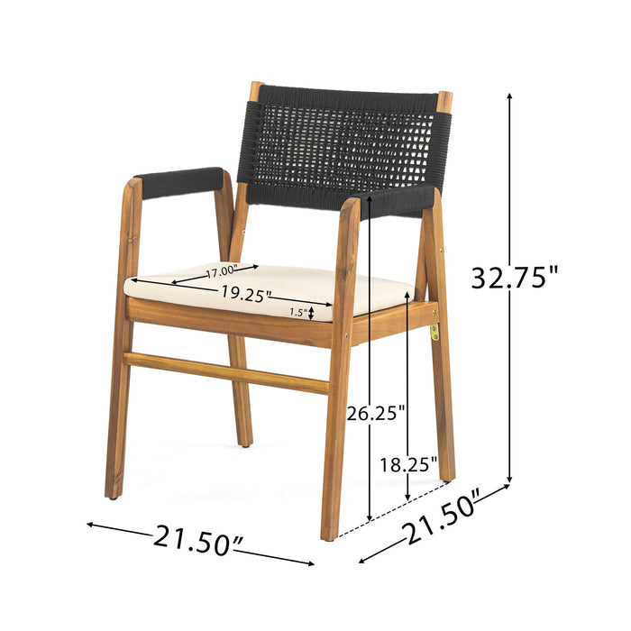 Outdoor 7 Pieces Patio Slat Design Acacia Upholstered Dining Set