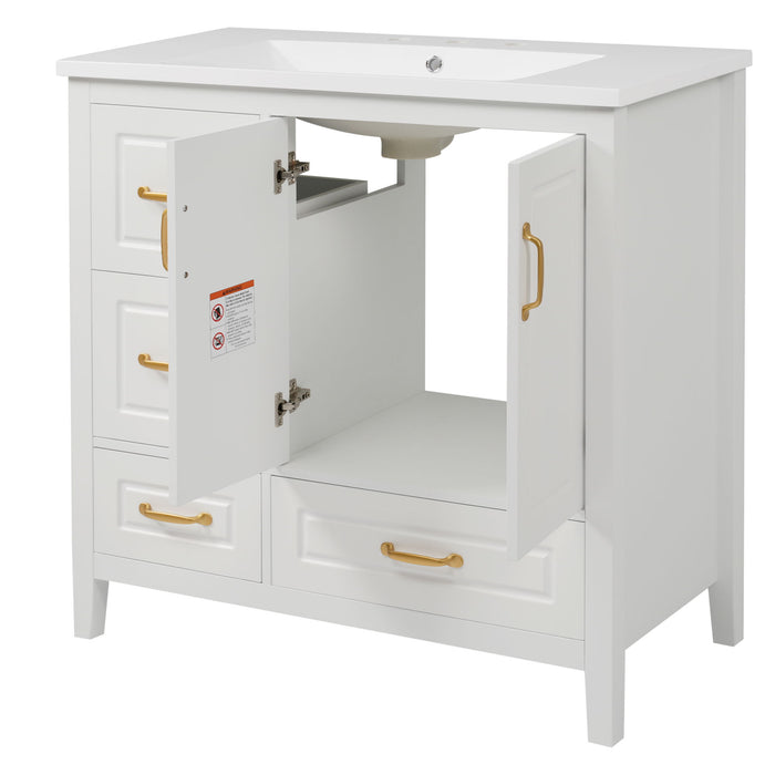 Bathroom Vanity With Sink, Soft Closing Doors & Drawers, Metal Handles