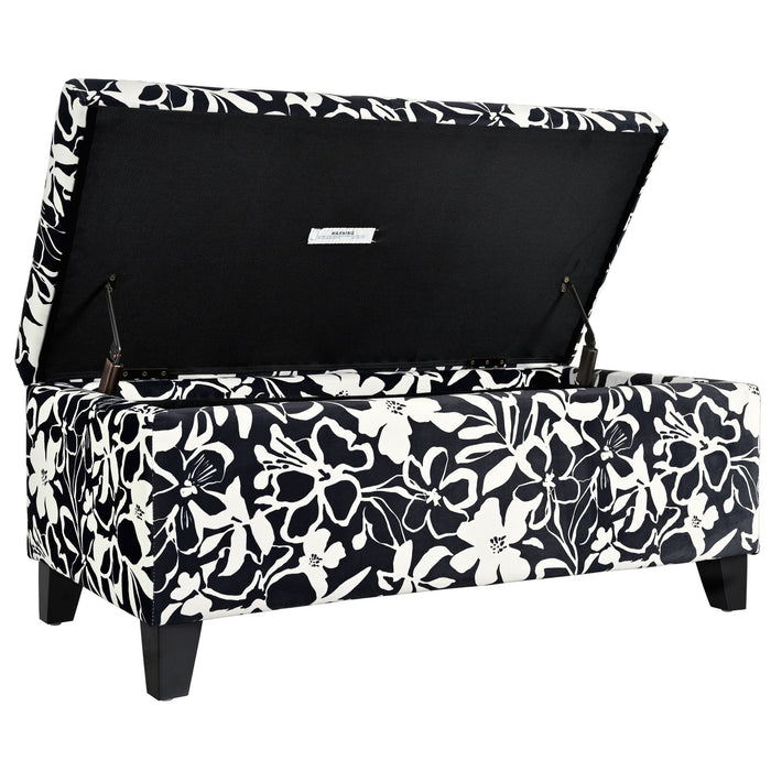 Luxury Storage Ottoman With Floral Patterned Fabric, Soft-Close Hinges, Multi Functional