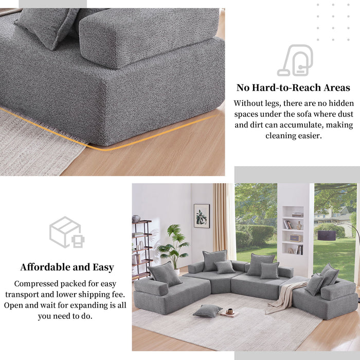Frame For Oversized Modular U Shaped Sectional, Floor Couch Convertible Compressed Couch Spacious Foam Filled Sofa