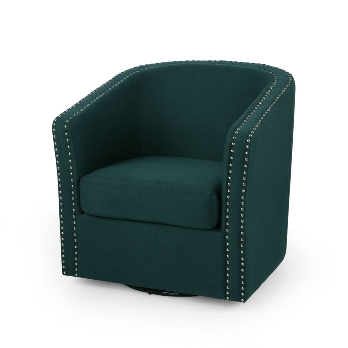 Modern Upholstered Swivel Club Chair With Nailhead Trim