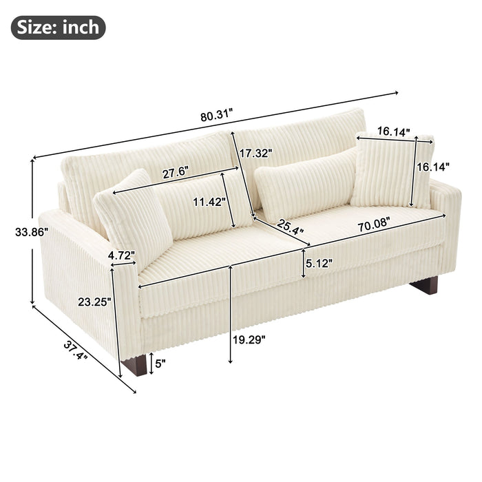Modern Corduroy Loveseat Sofa With 4 Pillows