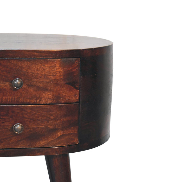 Rounded Wooden Bedside Table - Walnut
