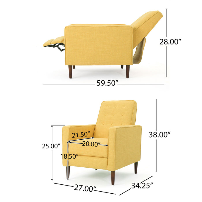 Mid - Century Modern Recliner With Button Tufted Waffle Stitch - Yellow