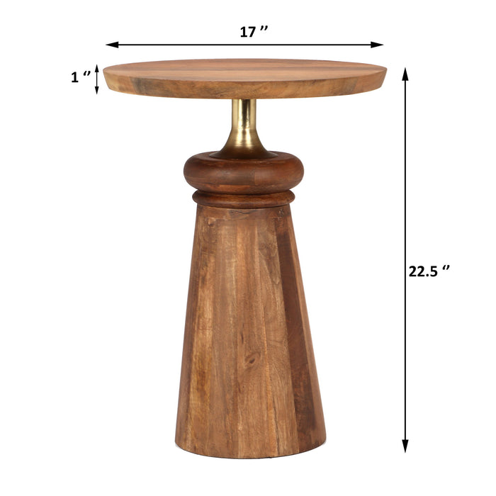 Modern Round End Table With Pedestal Base - Gold / Natural