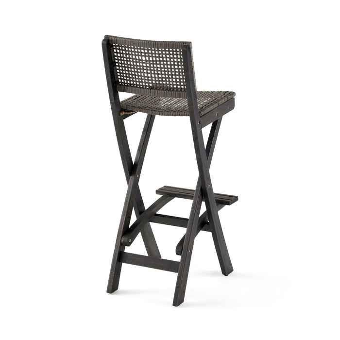 Outdoor Folding Acacia Wood Barstools With Rattan Backrest And Seat