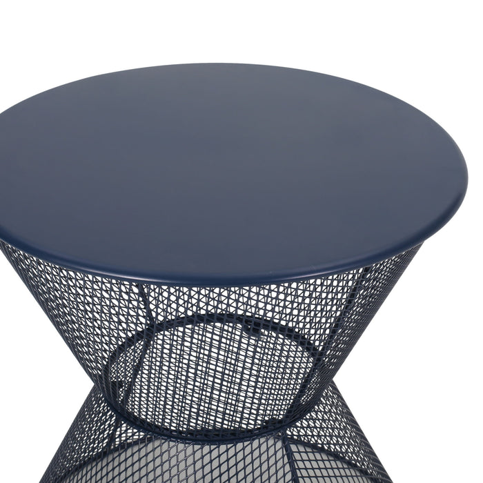 Zine - Outdoor Side Table With Hourglass Shaped And Iron Frame - Navy