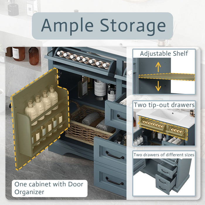 36" Bathroom Vanity With Sink, 2 Tip-Out Drawers, Soft Close Hinges