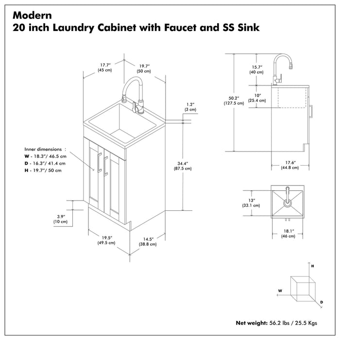 Modern Shaker All-In-One Laundry Utility Sink And Cabinet With Pull-Out Faucet