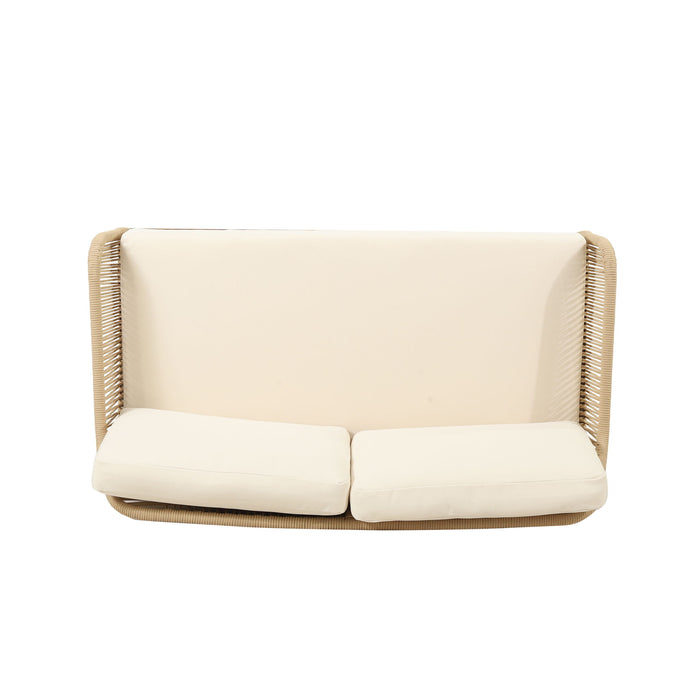 Hueber - Outdoor And Rope 4 Seater Chat Set With Cushions - Teak