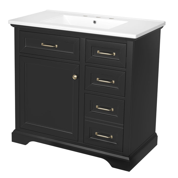 36" Bathroom Vanity With Sink, 2 Tip Out Drawers, Soft Close Hinges