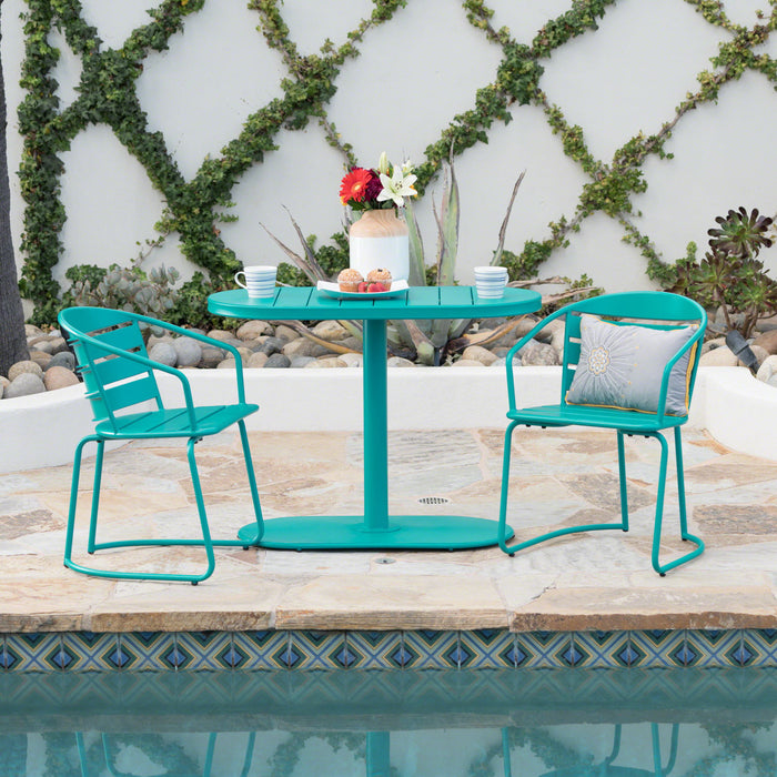 3 Piece Elegant Outdoor Bistro Set With 2 Chairs And Oval Table