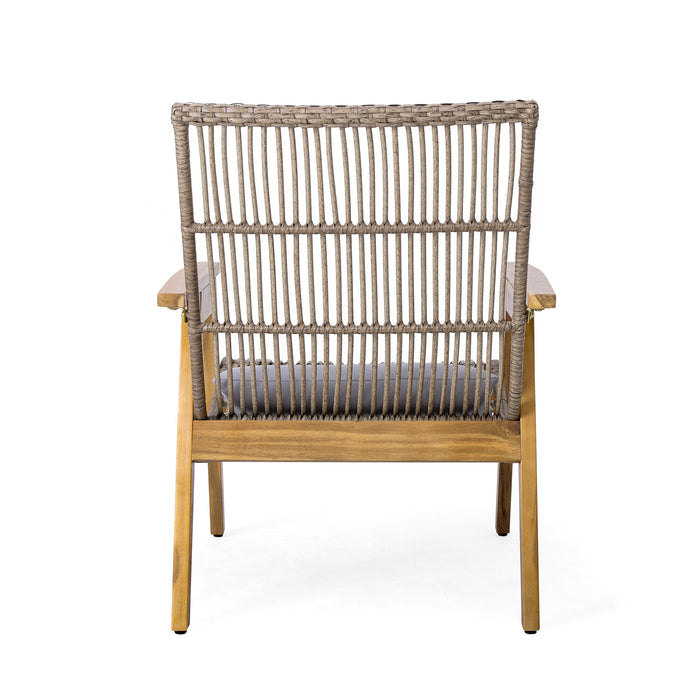 Acacia Wood Cape Woven Wicker Large Lounge Chair With Pillow For Patio, Deck, Yard, Lawn And Garden Seating Wicker (Set of 2) - Teak