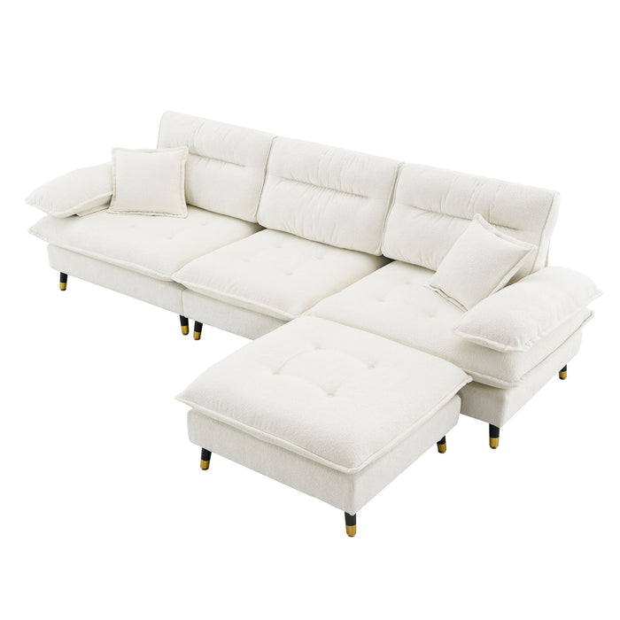L Shaped Convertible Sectional Sofa 4 Seat Tufted Couch Set With Two Tone Adjust Legs Cloud Movable Ottoman
