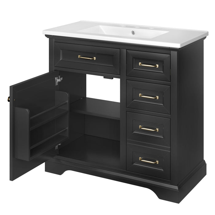 36" Bathroom Vanity With Sink, 2 Tip Out Drawers, Soft Close Hinges