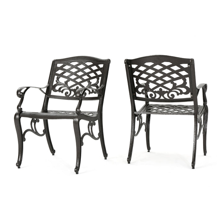 Luminea - Outdoor Aluminum Dining Chair With Scroll Design, Lattice Pattern And Cabriole Legs - Bronze
