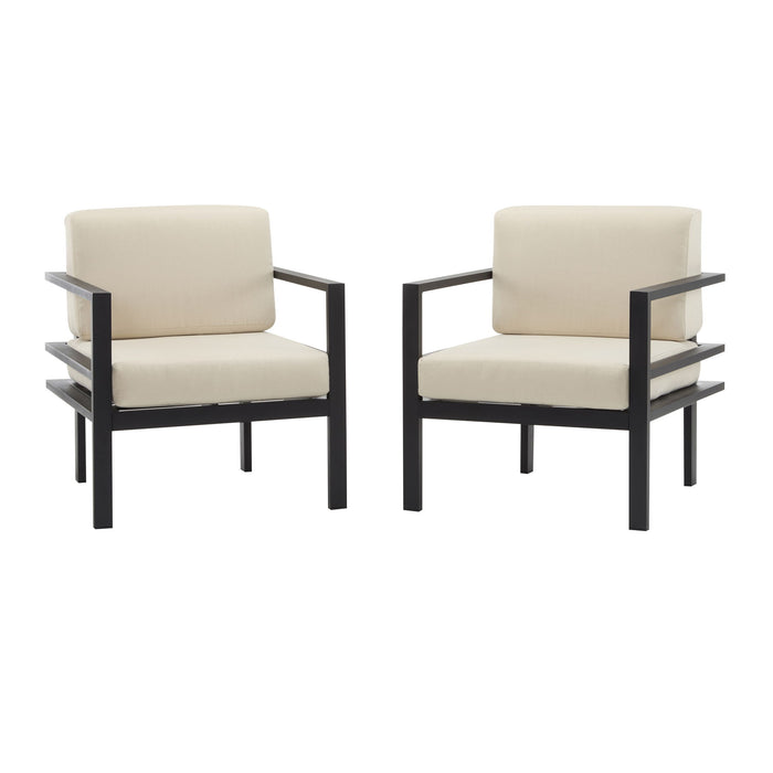 Modern 3 Piece Outdoor Patio Seating Set With Aluminum Frame And Weather Resistant Cushions - Beige / Gray