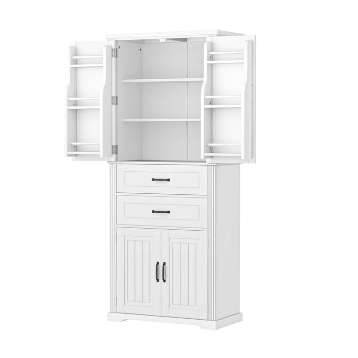 Multi Functional Storage Cabinet With Adjustable Shelves, 2 Drawers, Door Shelves