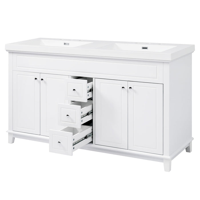 Bathroom Vanity With Double Sinks, 3 Drawers & 4 Doors, Soft Close, All Open Back Design - White